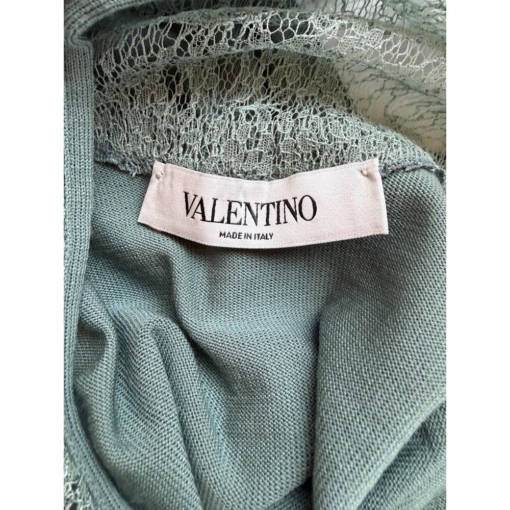 Valentino Sweater Womens Large Green Lace Inset Dolman Tunic Virgin Wool Italy - Picture 9 of 14
